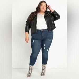 Eloquii Gena Fit Peach Lift Distressed Skinny Jeans Indigo Wash